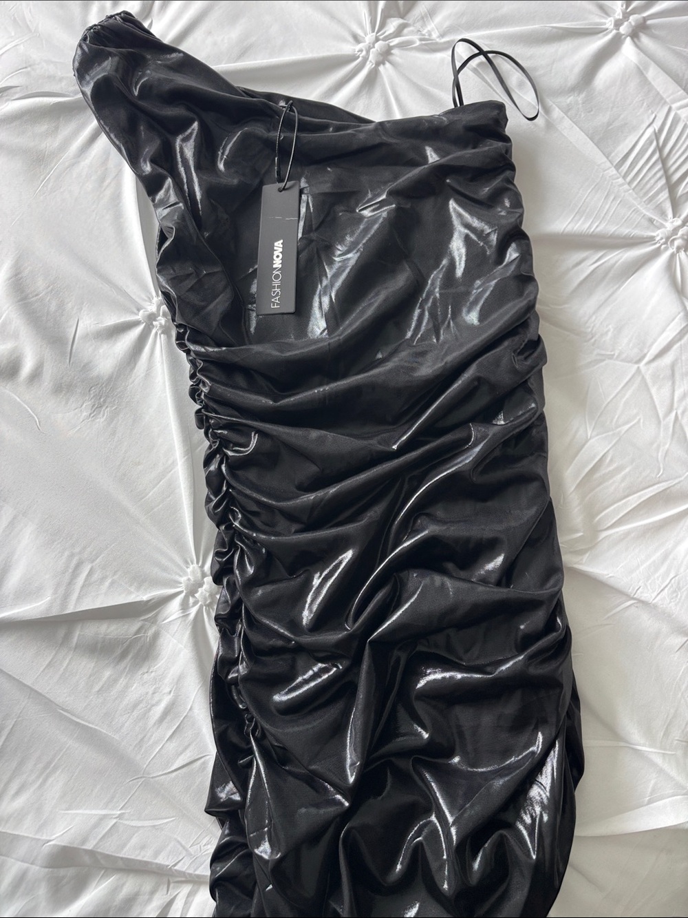 Black Ruched Satin-Finish Women's Skirt